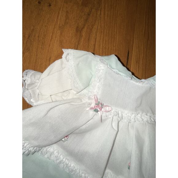 Vintage Little Precious Infant Girl Green White Lace Dress Size Preemie - Picture 3 of 4